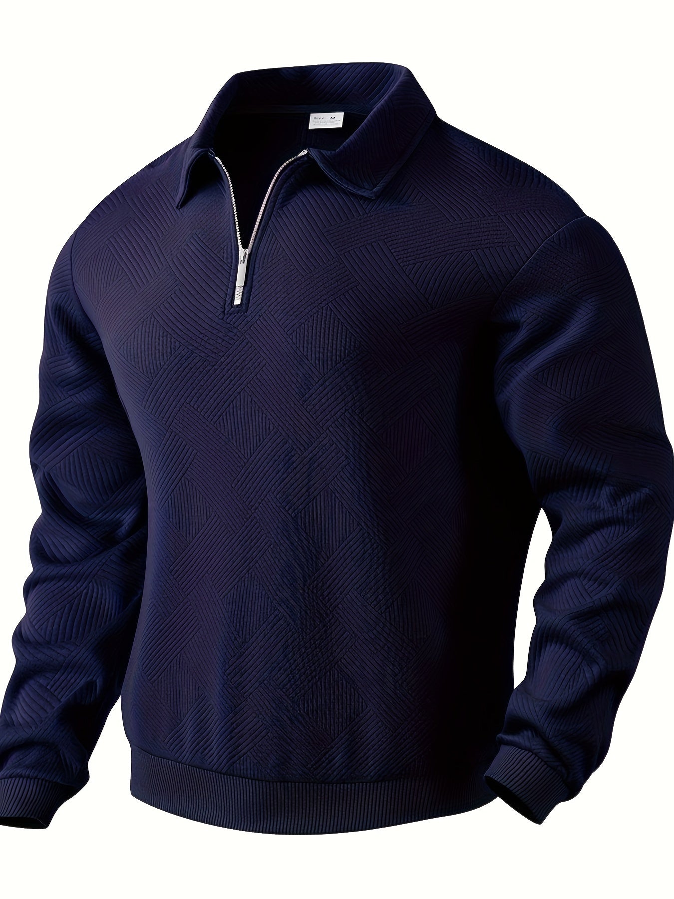 Men's grey geometric textured knit sweater half-zip closure casual regular fit pullover