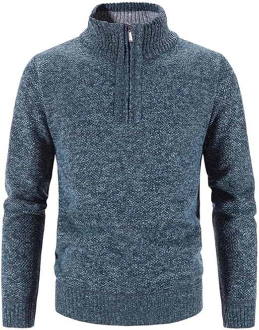 Men's structured geometric knit sweater quarter zip high collar smart casual urban style