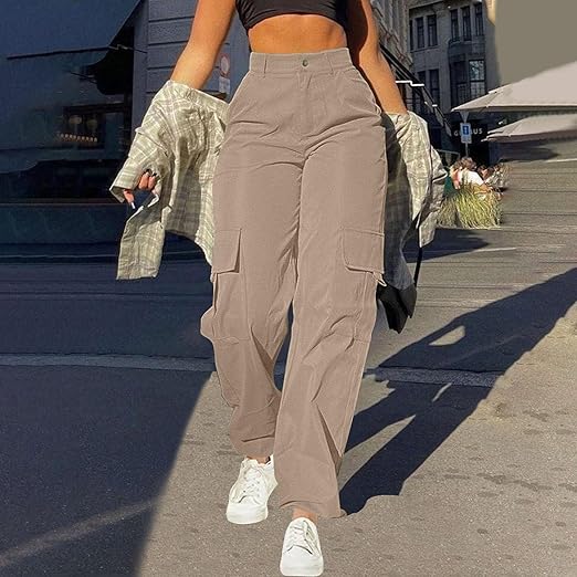 Women's high waist cargo trousers street style with flattering rise and practical cargo pockets
