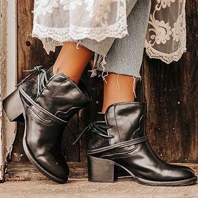 Harlow | Women's Western Ankle Boots Block Heel Lace-Up Booties
