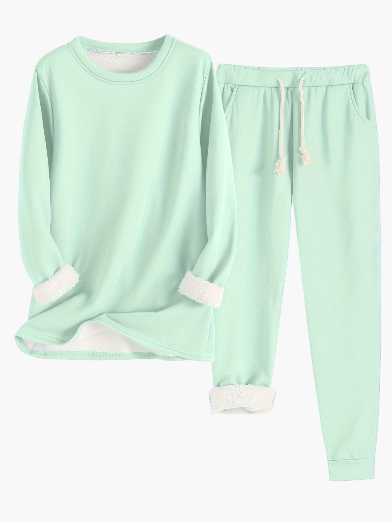 Women's two-piece lounge set soft gray relaxed fit round neck top with elastic waistband pants