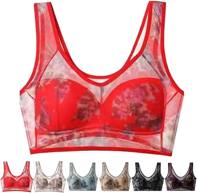 Women's ice silk cooling bra floral pattern lightweight breathable all-day comfort feminine fit