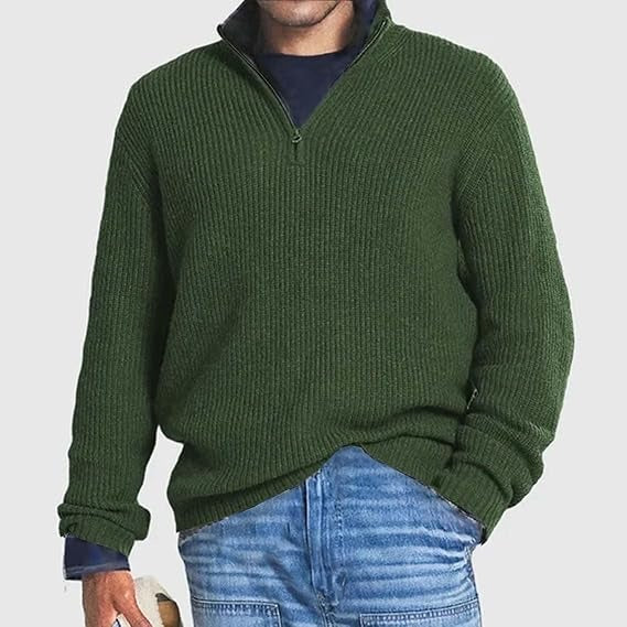 Men's ribbed half-zip jumper long sleeves loose fit versatile knit layering top