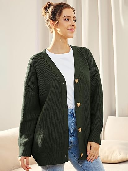 Women's oversized knit button cardigan cozy ribbed V-neck layering essential for fall