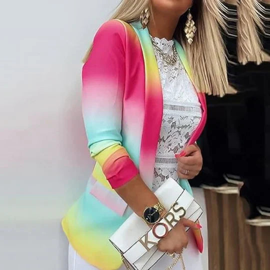 Women's tie-dye blazer long sleeve colorful bold pattern elegant comfortable easy care trendy fit