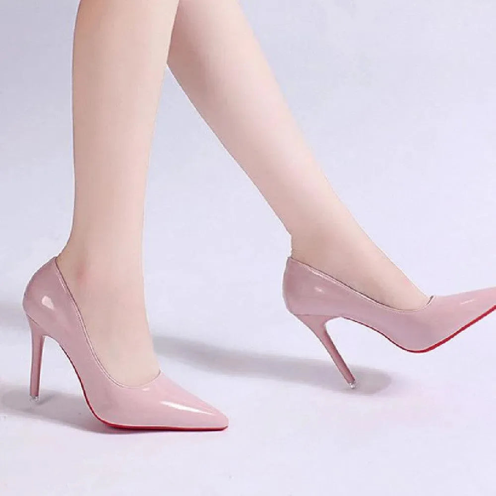 Women's black platform stiletto heels synthetic leather finish 6-10cm height elegant pump