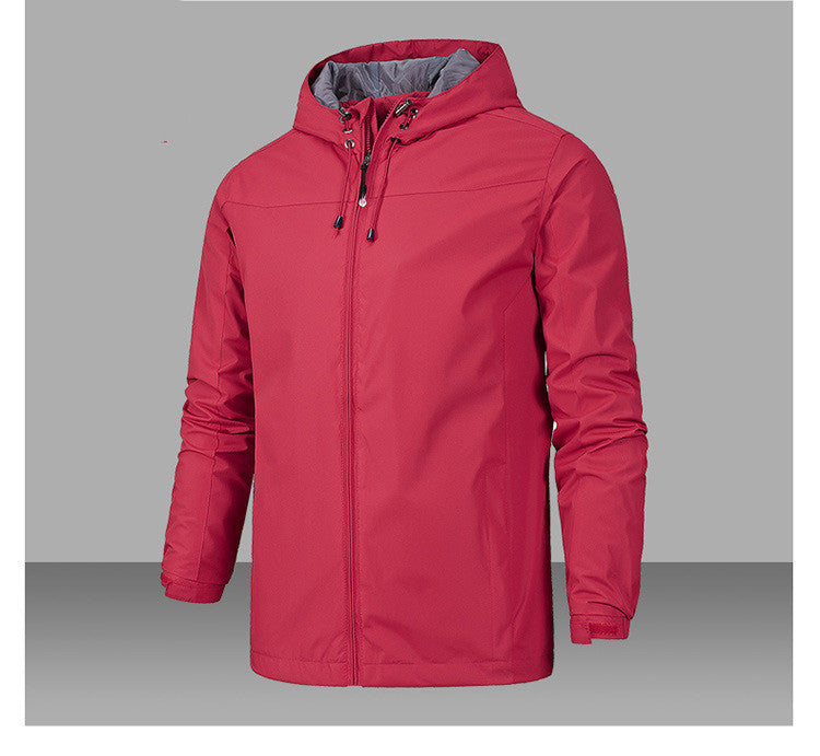 Men's lightweight waterproof polyester jacket windproof adjustable hood all-weather modern cut