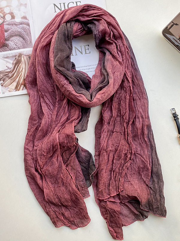 Tie-dye gradient cotton linen scarf earthy tones long pleated boho chic vintage oversized wrap