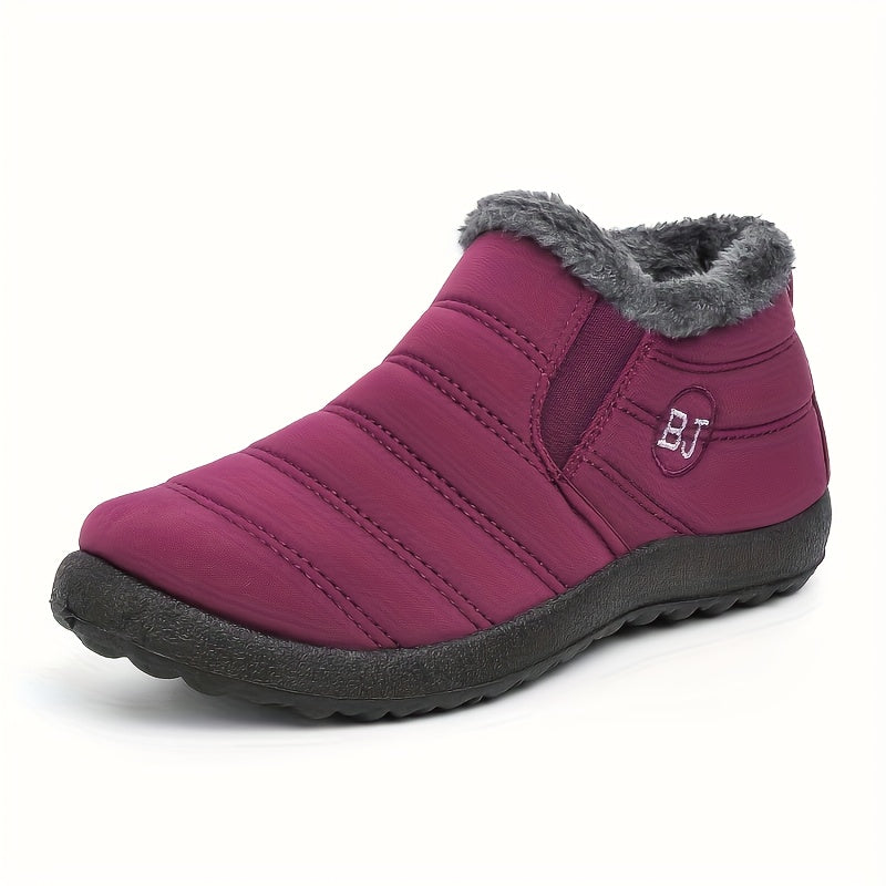 Women's slip-on winter ankle boots with warm fleece lining, flat sole, cold weather everyday comfort