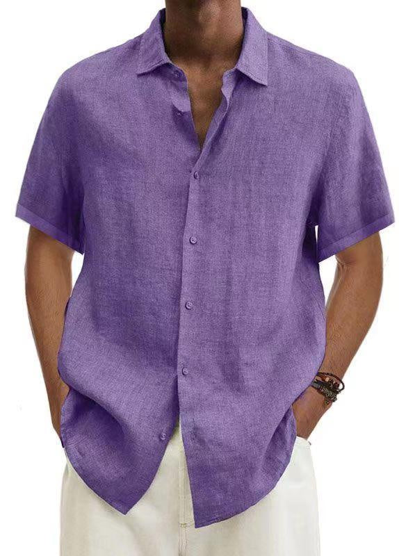 Men's solid color cotton V-neck shirt with Japanese-inspired minimalist design for modern style