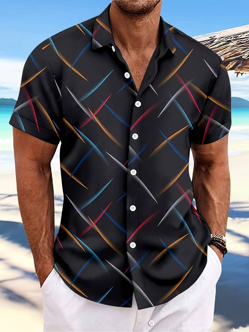 Men's Adam printed short sleeve button-down shirt, relaxed fit with contemporary graphic pattern