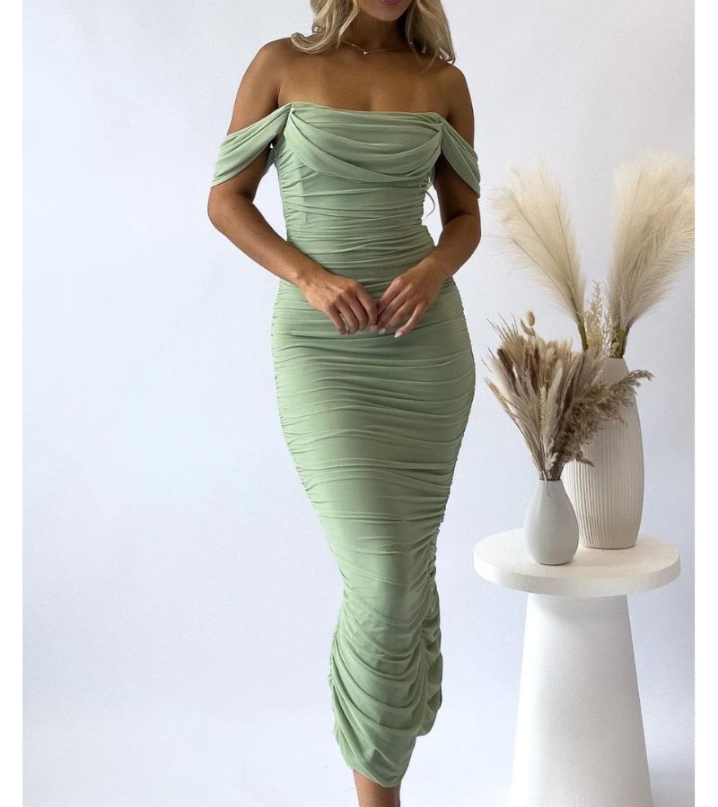 Black off-shoulder evening dress tailored draped silhouette elegant formal gown for confident women