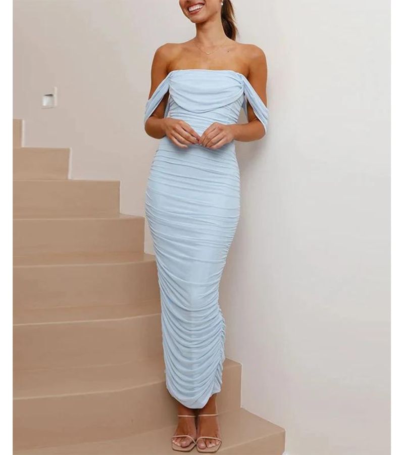 Burgundy off-shoulder evening dress tailored draped silhouette elegant formal gown for confident women
