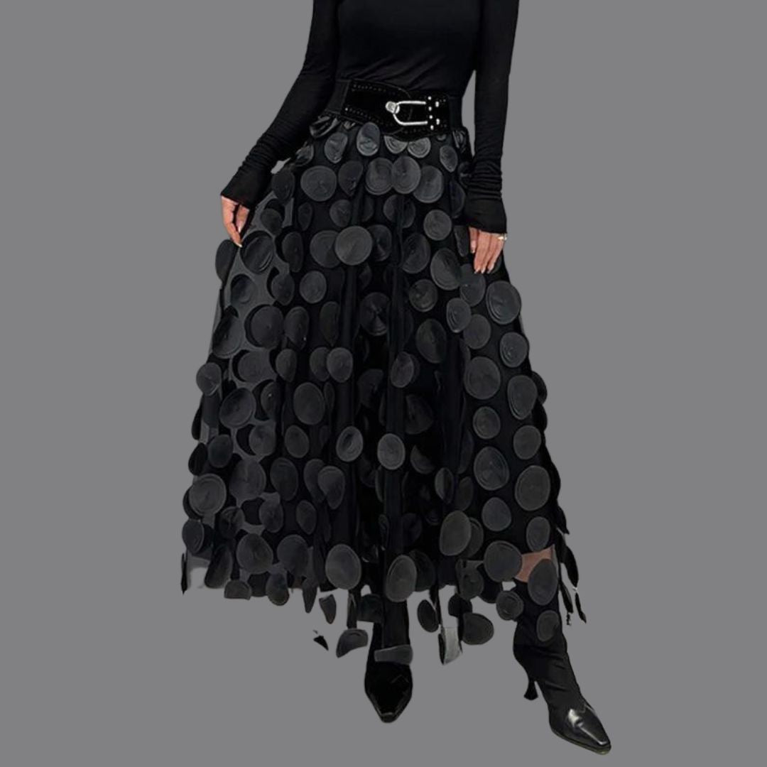 Women's elegant long polka dot skirt timeless feminine silhouette versatile everyday chic