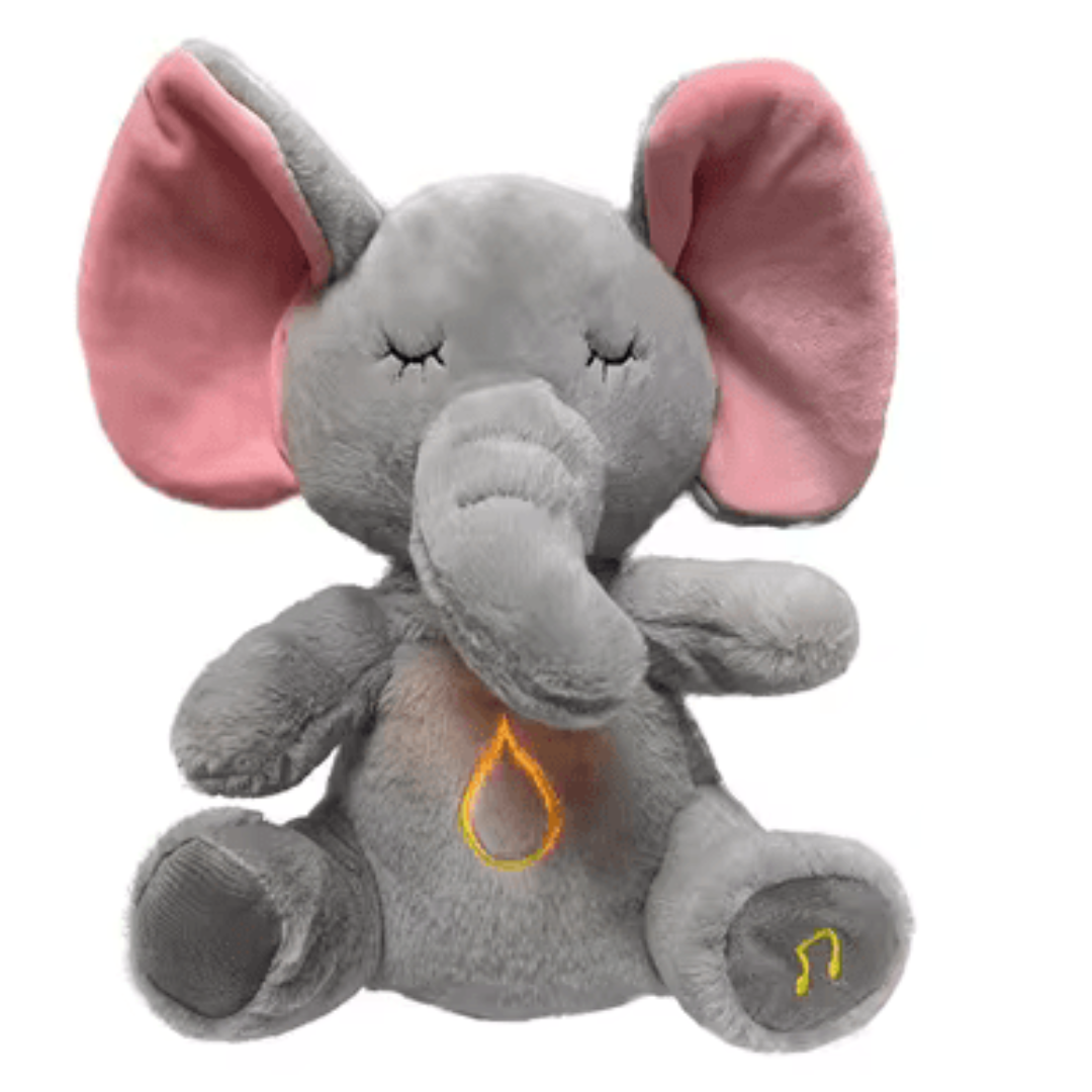 Breathing plush sleep aid toy with soothing music and rhythmic movements for kids and adults