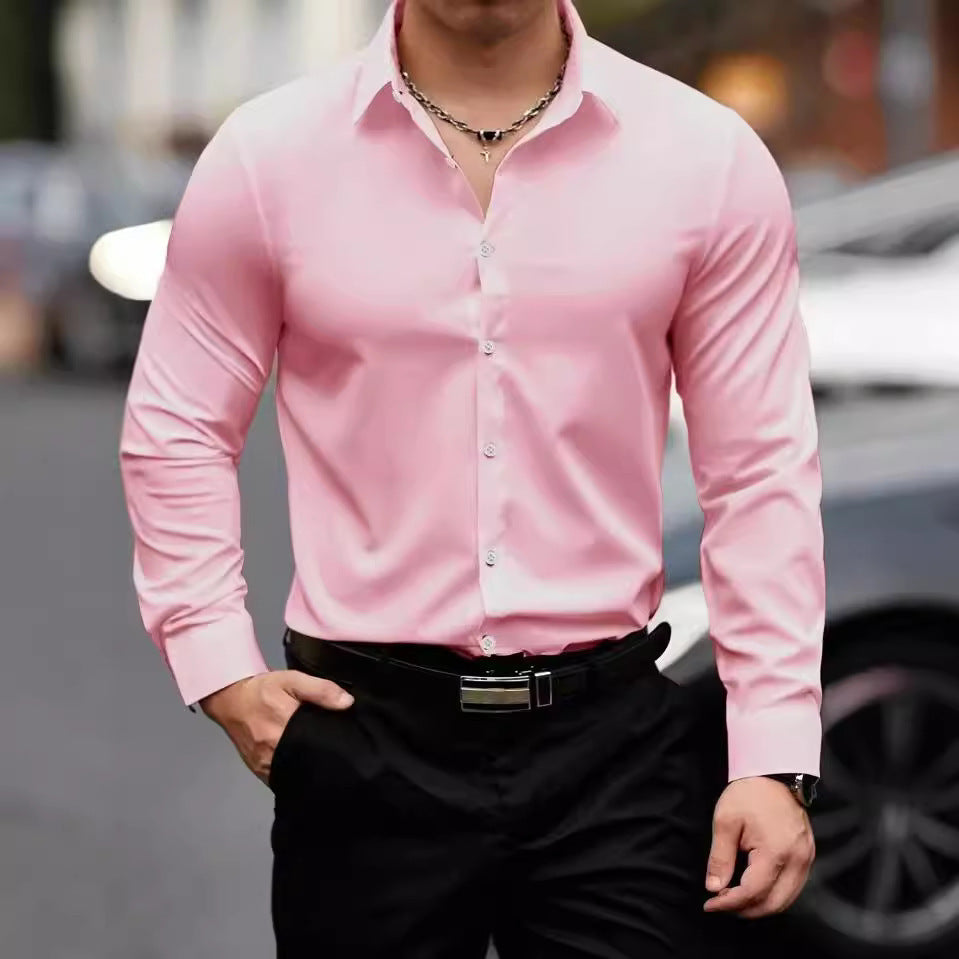 Men's tailored long sleeve formal shirt classic collar sharp structured silhouette elegant fit
