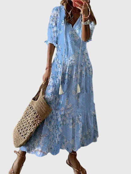 Women's relaxed fit printed summer dress with breezy flowing silhouette for effortless chic style