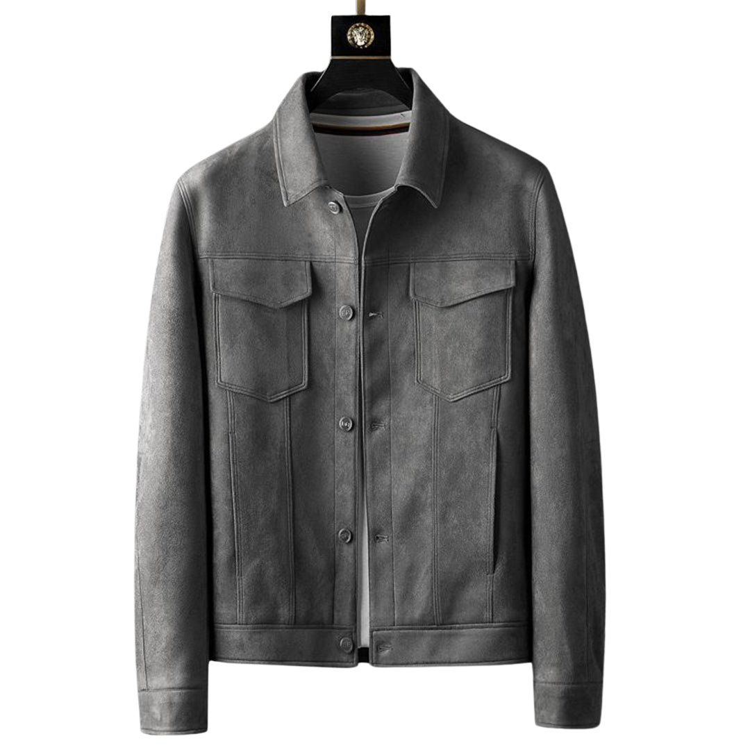Men's brown suede jacket slim tailored cut premium texture versatile all-season outerwear