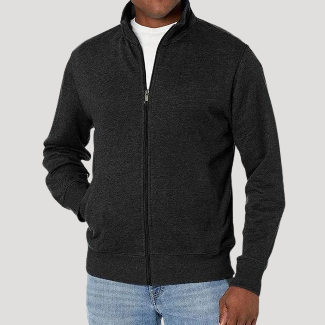 Men's lightweight zip-up casual jacket in neutral tone, modern slim fit with full front zipper
