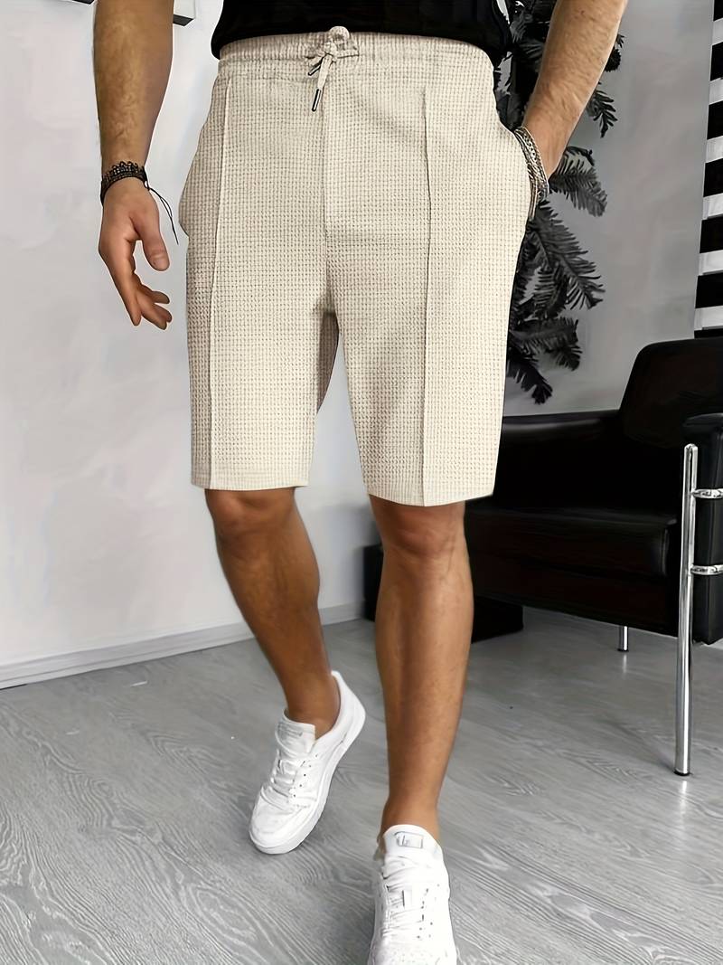 Men's waffle knit drawstring shorts textured relaxed fit with two pockets casual comfort
