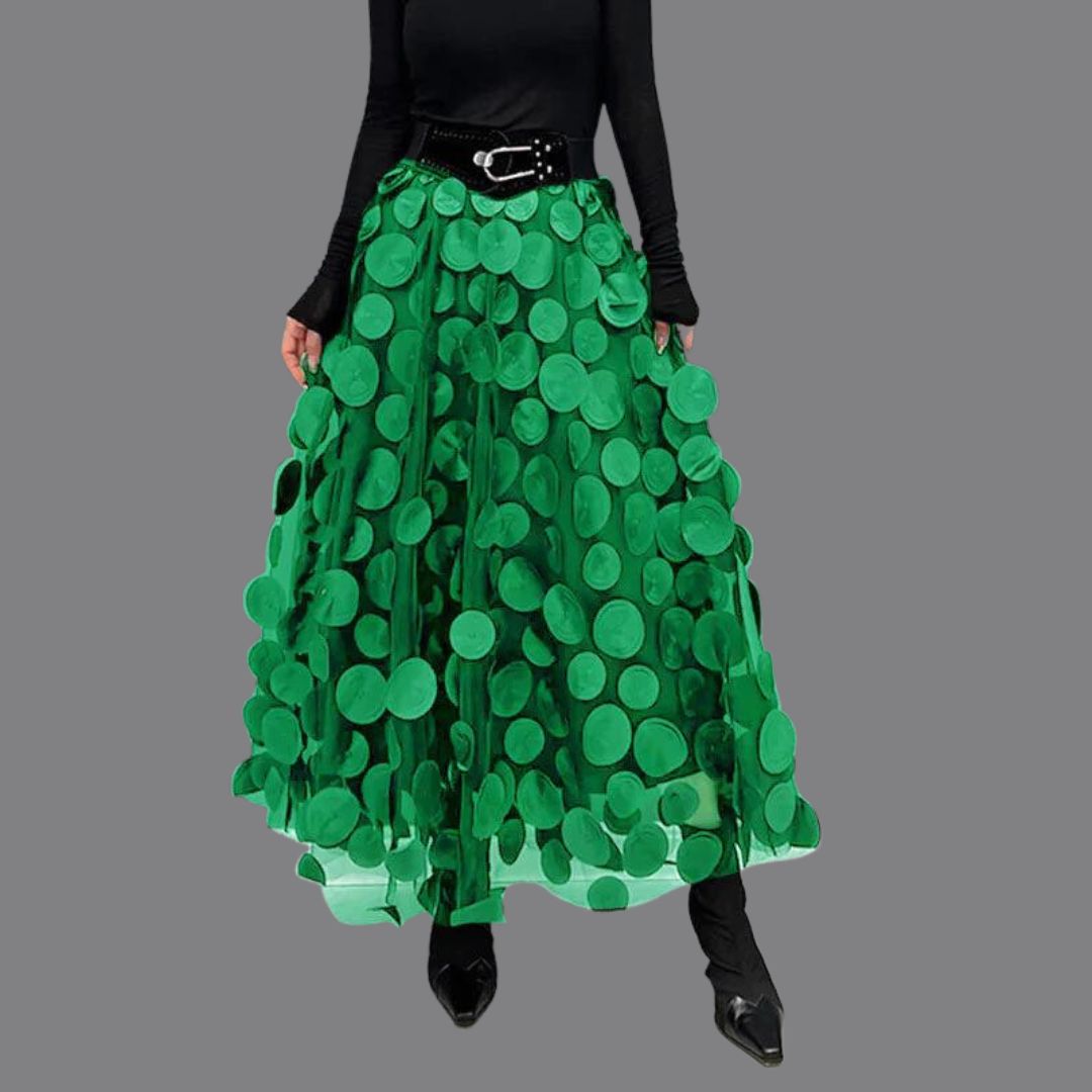 Women's elegant long polka dot skirt timeless feminine silhouette versatile everyday chic