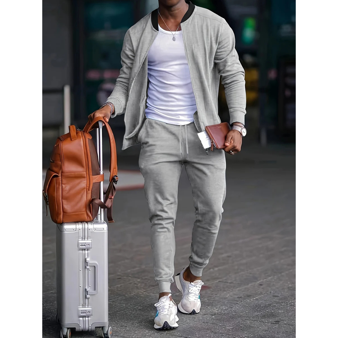 Men's lightweight two-piece tracksuit zip jacket and joggers coordinated casual travel set