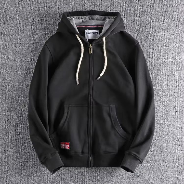 Men's relaxed fit cotton zip-up hoodie with plush fleece interior, casual everyday style