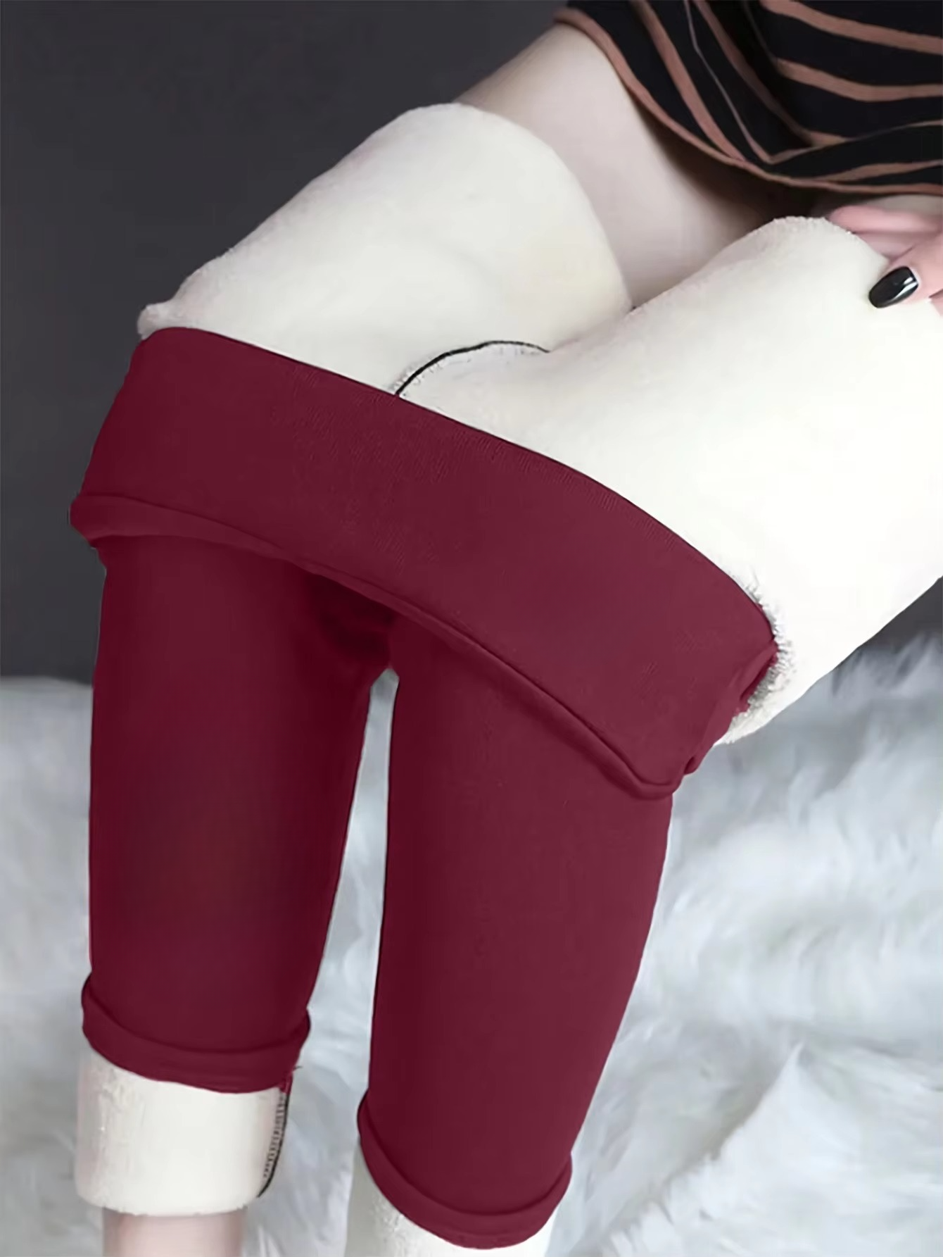 Women's black high waisted sherpa fleece lined thermal leggings with tummy control for winter