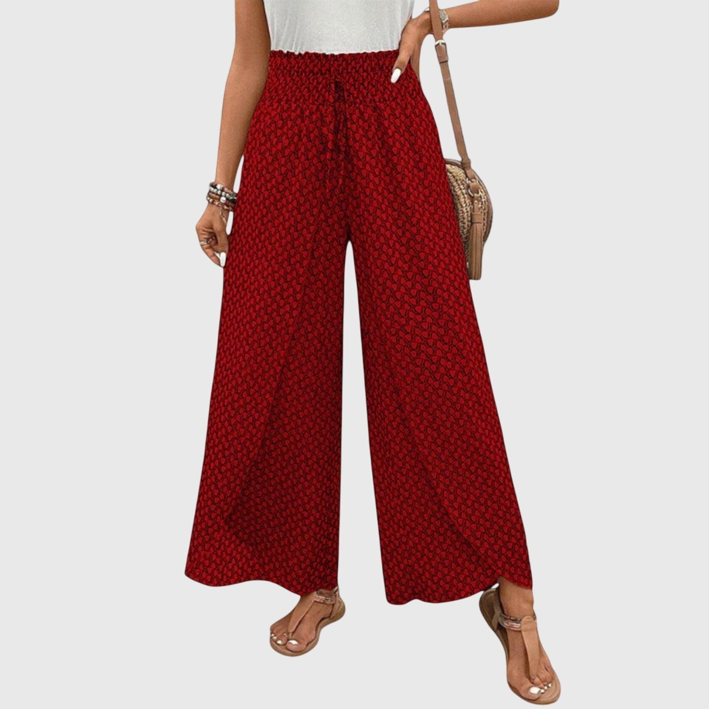 Women's wide leg pull-on pants bold all-over print relaxed flowing silhouette everyday comfort style