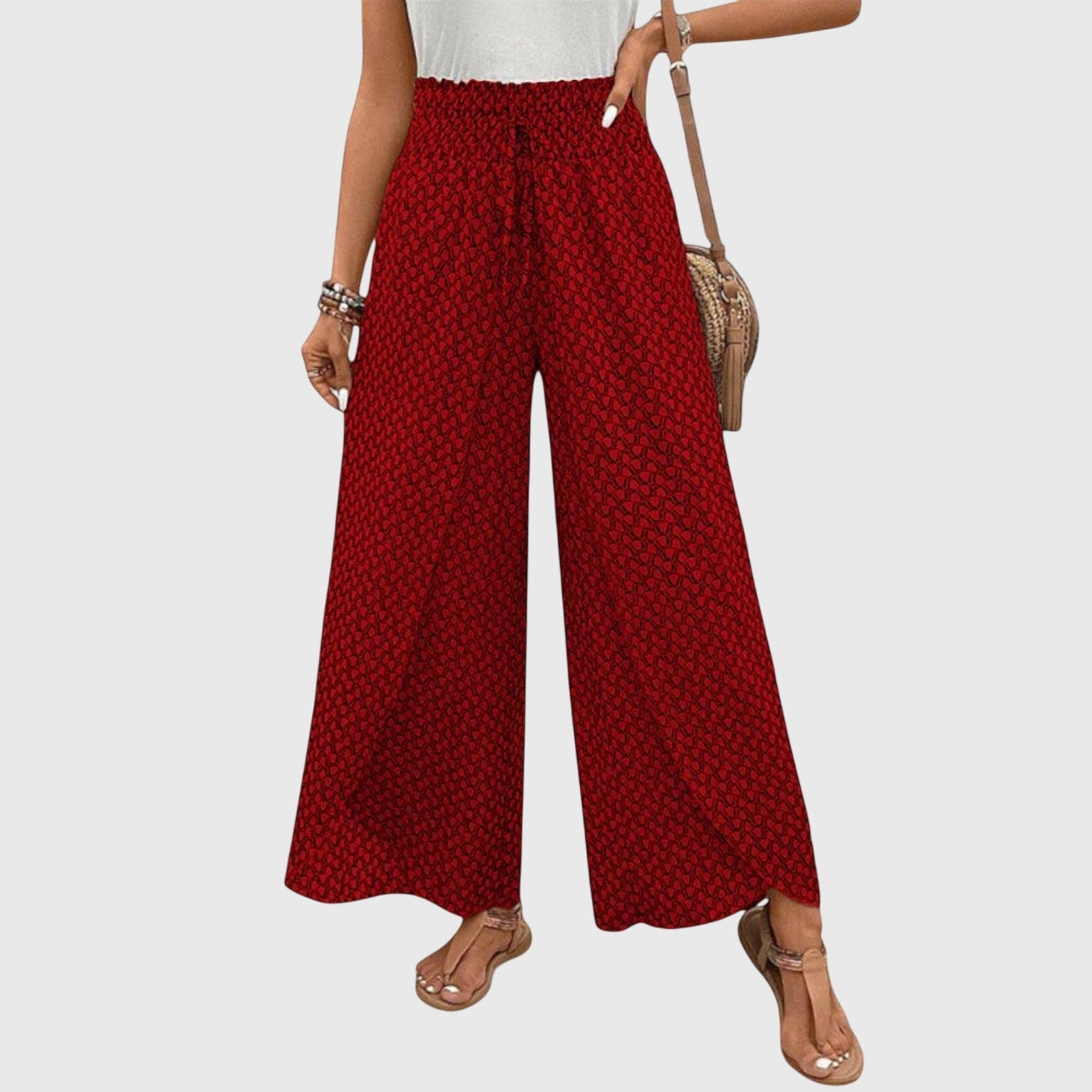 Women's wide leg pull-on pants bold all-over print relaxed flowing silhouette everyday comfort style