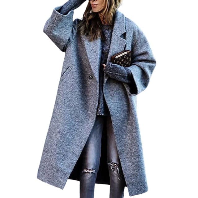 Women's long loose-fit coat with unique pattern, chic winter protection and contemporary silhouette