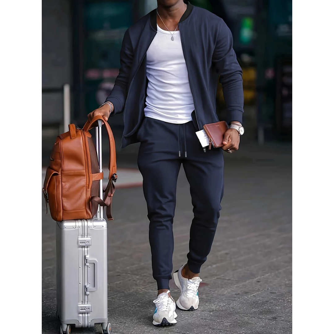 Men's lightweight two-piece tracksuit zip jacket and joggers coordinated casual travel set