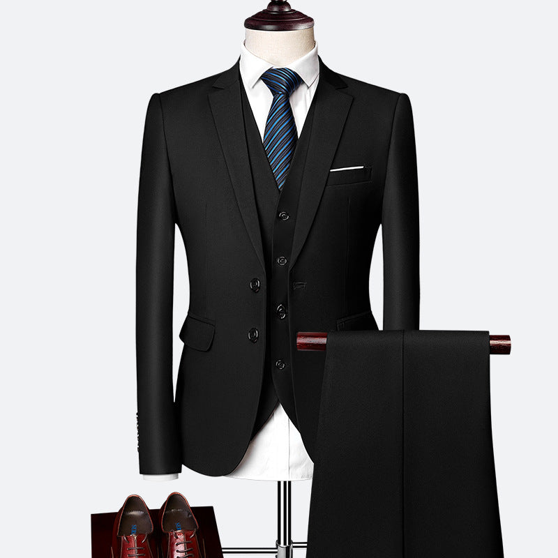 Men's 3-piece tailored fit business suit notched lapel jacket vest trousers formal set