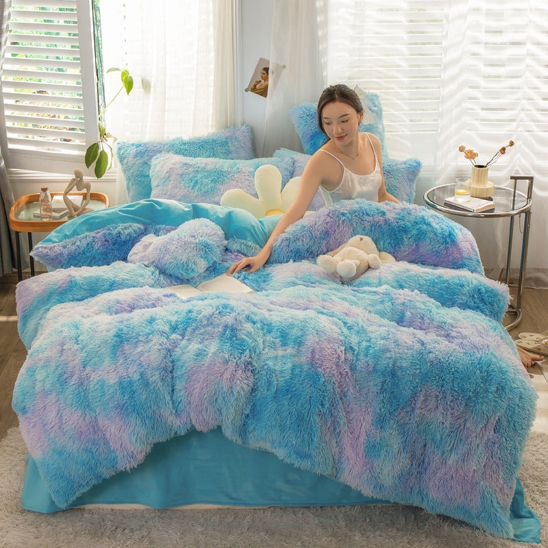 Fluffy faux fur duvet cover set ultra-plush mink-like texture cozy luxury bedroom decor