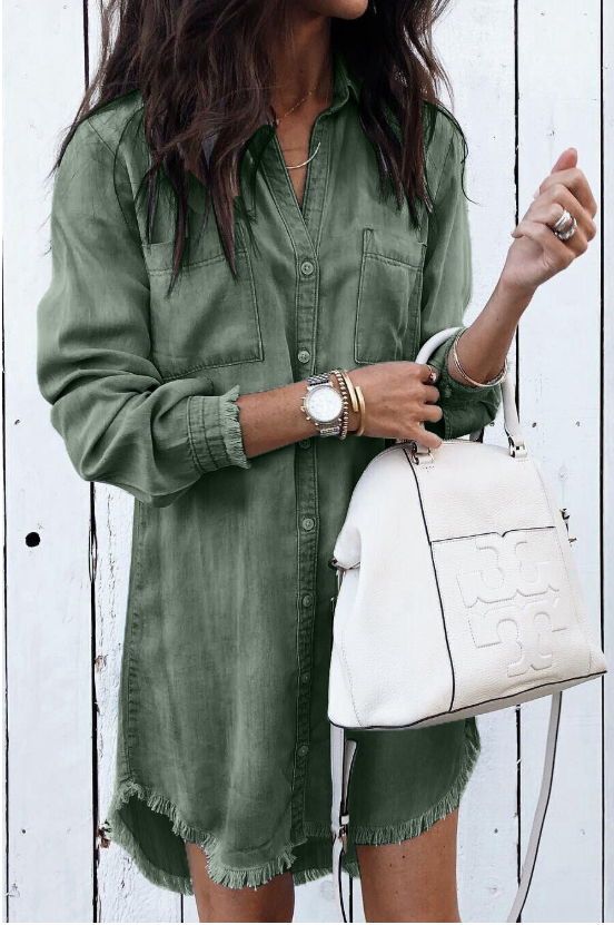 Brooke | Women's Washed Casual Shirt Dress Long Sleeve