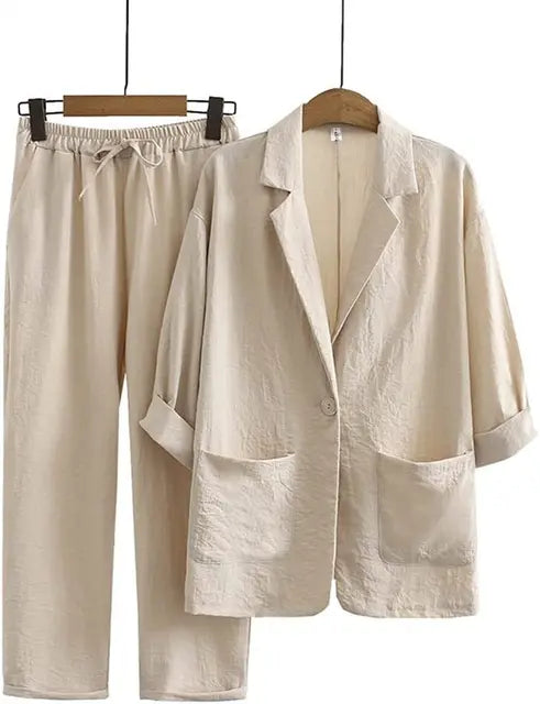 Women's fluid loose-cut matching set three-quarter sleeves lightweight summer chic silhouette