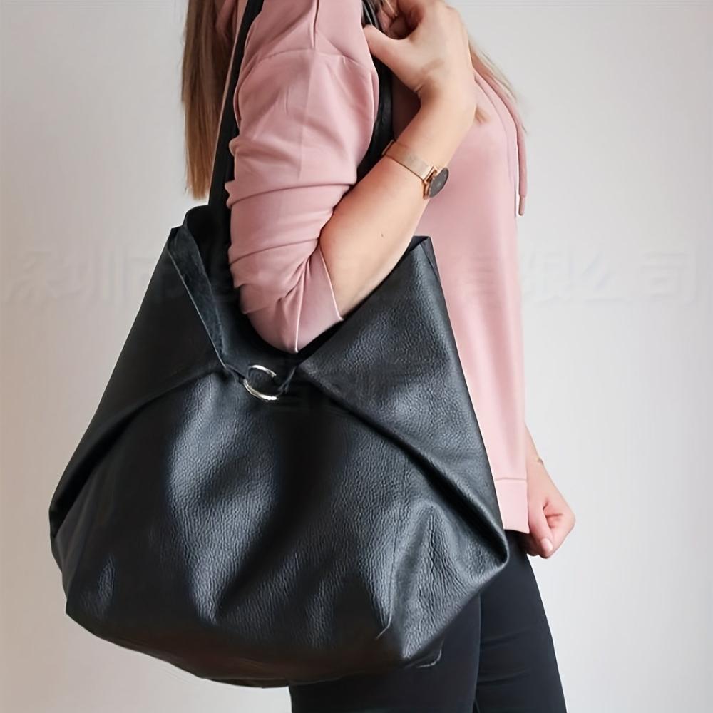 Heather vegan leather tote bag with detachable pouch, dual handles, everyday versatile carryall