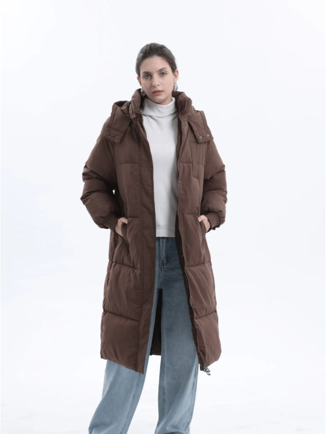 Women's long quilted padded jacket lightweight elegant outerwear cozy timeless everyday style