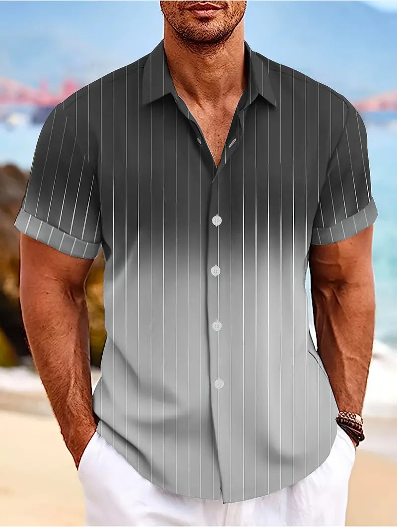 Men's short sleeve button-down shirt gradient stripe pattern casual semi-formal spring summer