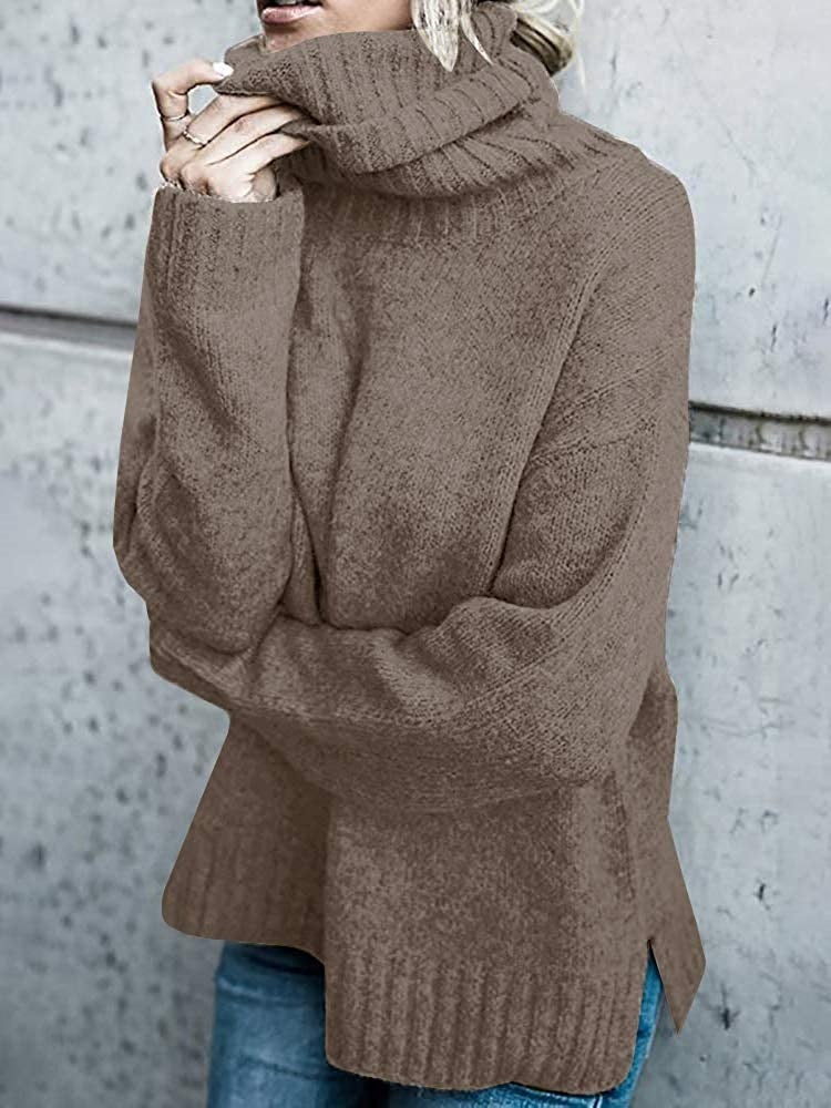 Women's loose fit turtleneck winter sweater in soft cozy knit fabric for everyday warmth