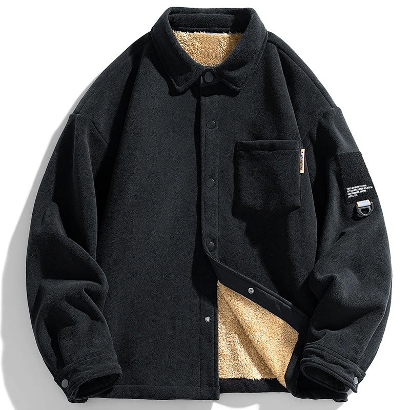 Men's oversized fleece-lined shacket relaxed collared fit warm casual layering jacket