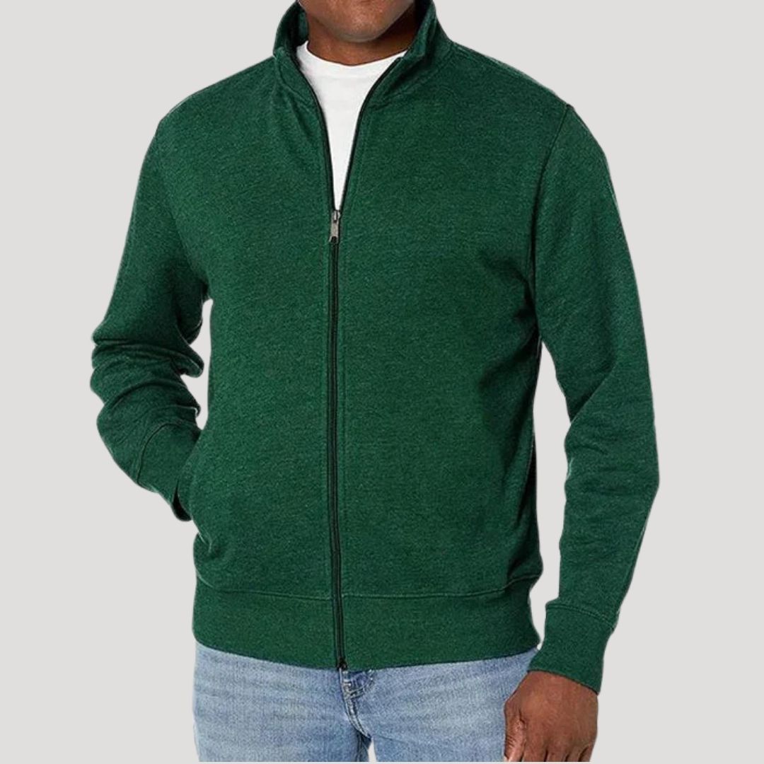Men's lightweight spring zip-up casual jacket in neutral tone, modern slim fit for easy everyday layering