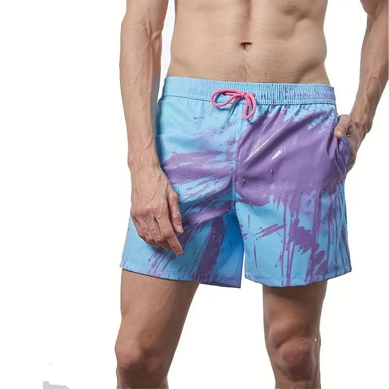 Men's thermochromic swim shorts bold color-changing trunks reactive beach swimwear vibrant hues