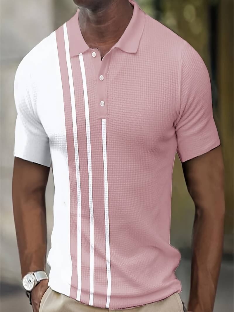 Noah colorblocked waffle-knit stripe shirt bold casual style modern fit trendsetter fashion comfort
