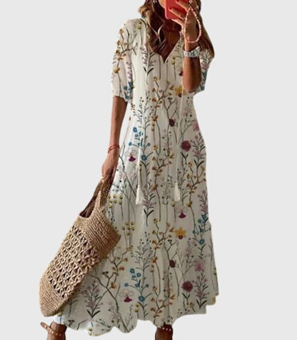 Women's relaxed fit printed summer dress with breezy flowing silhouette for effortless chic style