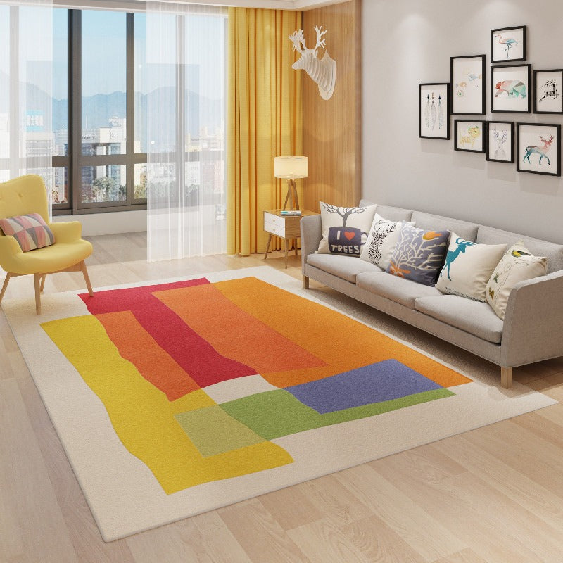 Rainbow kids room climbing rug soft cashmere multicolor non-slip water-absorbent carpet for safe play
