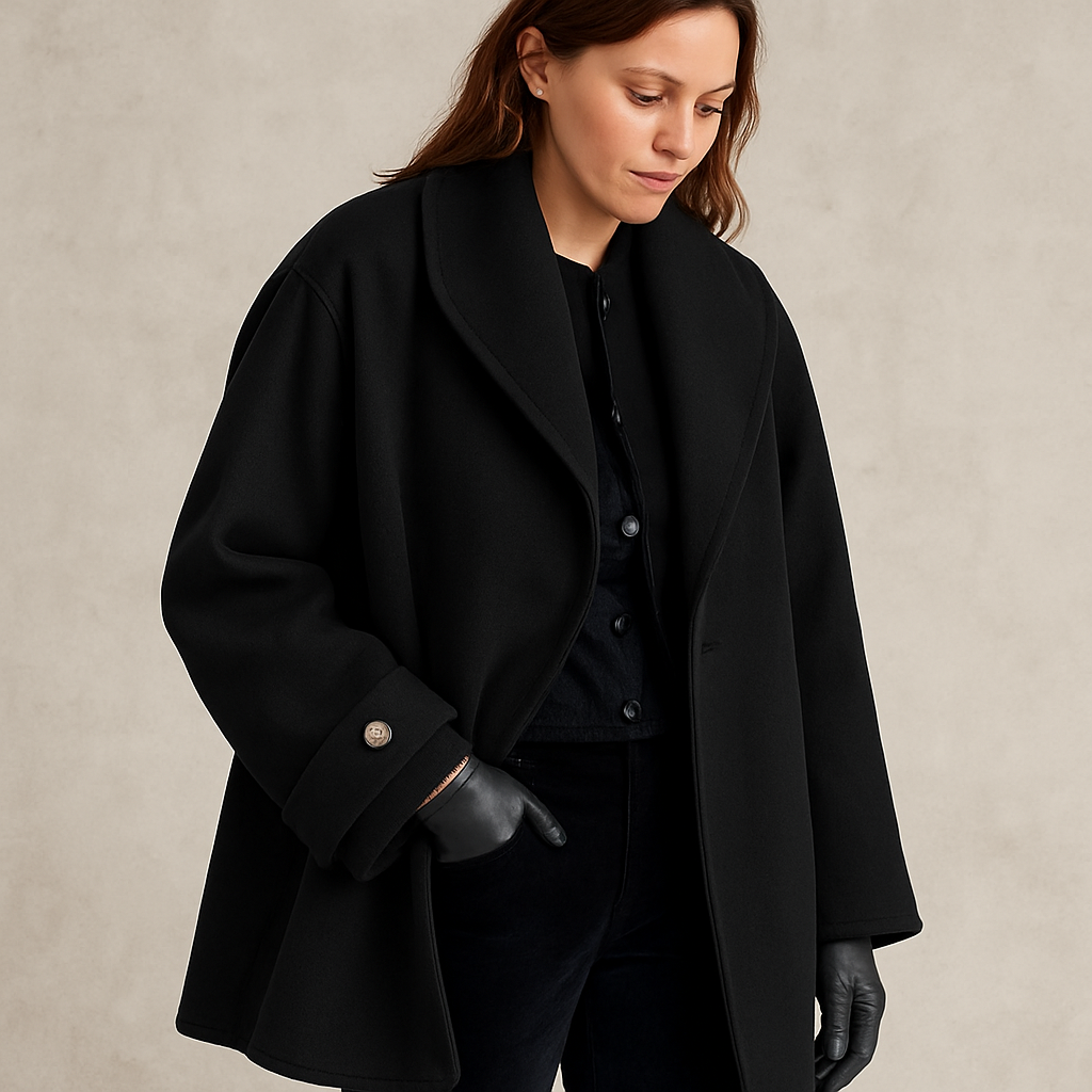 Women's oversized open-front winter trench coat with contrast trim for casual chic layering