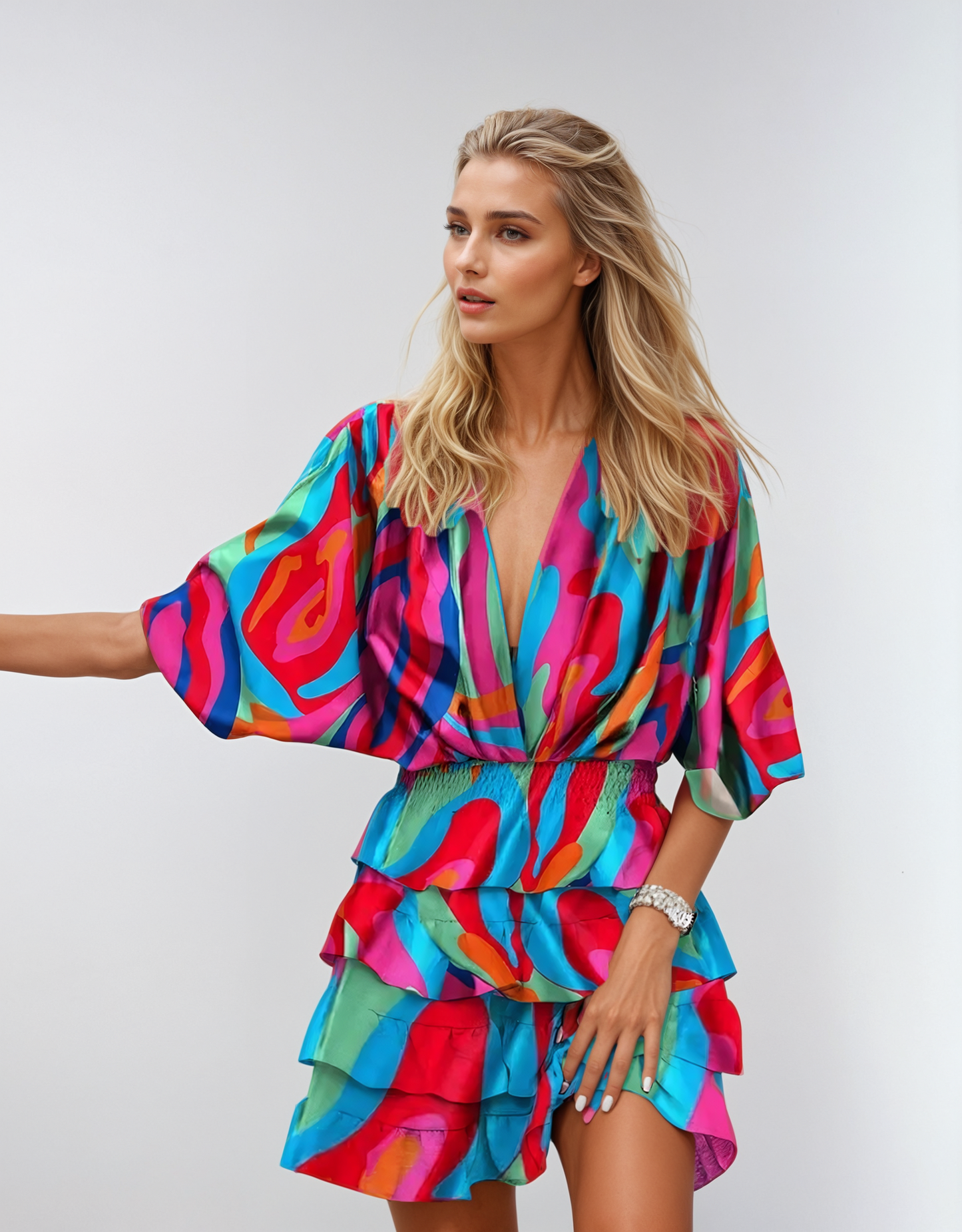 Bohemian wrap mini dress flowy silhouette with front-wrap detail for women daytime vacation brunch