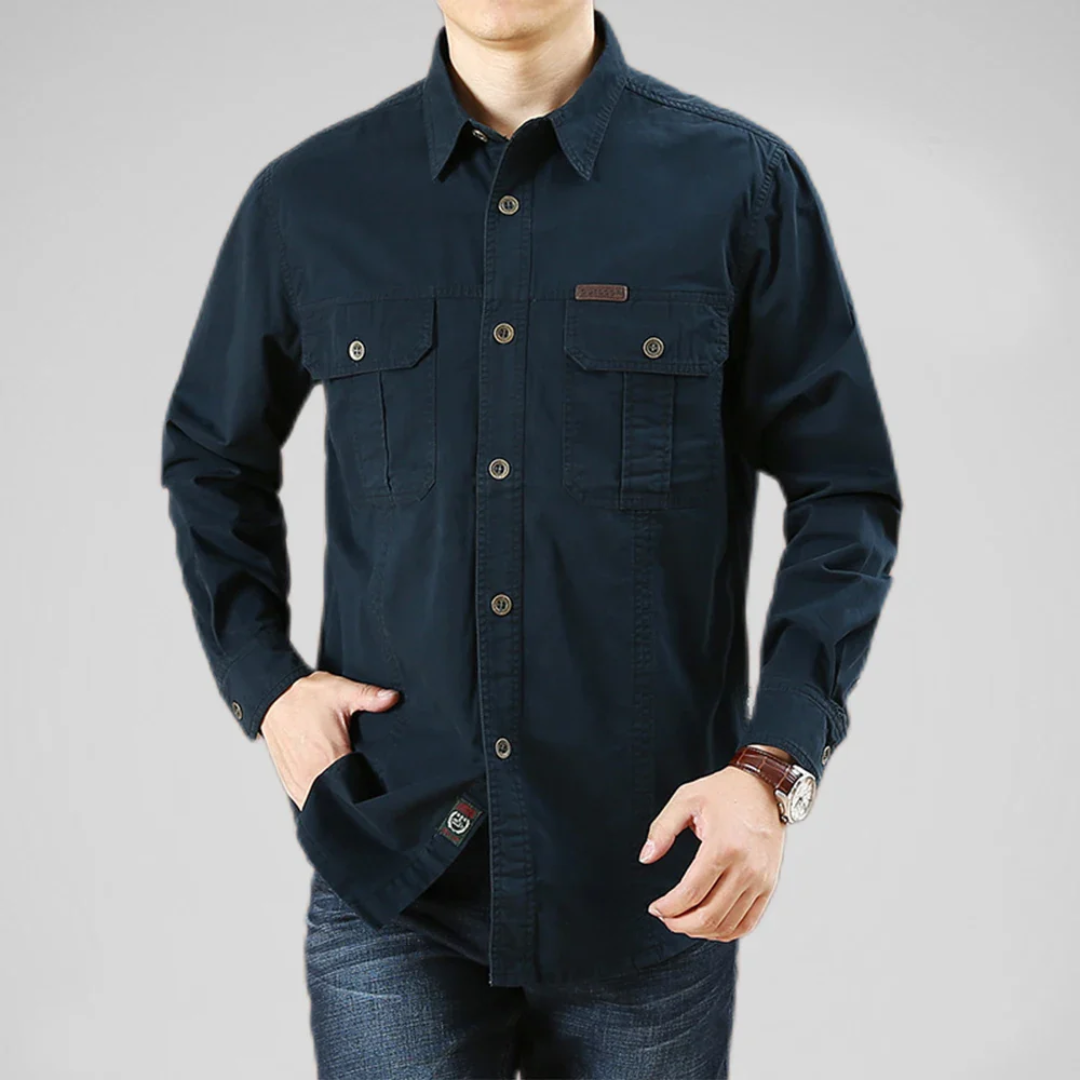Men's cotton multi-pocket shirt structured relaxed fit versatile work weekend style
