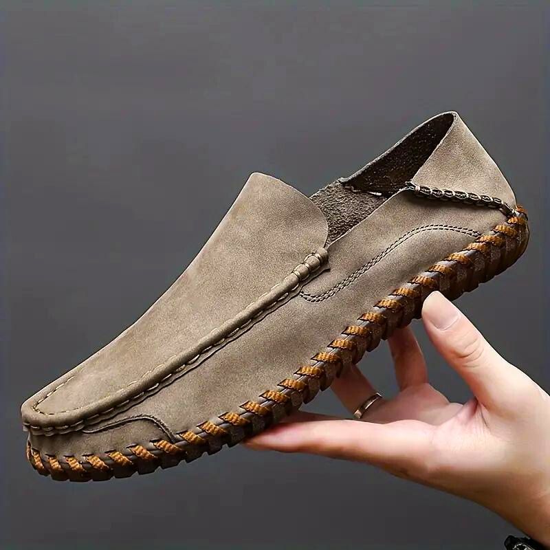Men's brown Italian leather loafers slip-on handcrafted breathable premium casual semi-formal shoes